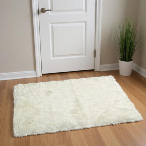 2' X 3' Black Faux Sheepskin Animal Print Washable Area Rug
